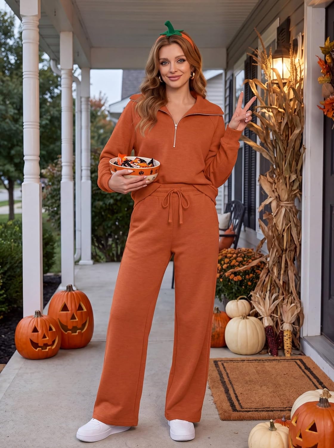 image:imageGRECERELLE Womens Lounge Sets 2 Piece Sweatsuit Outfits Matching TracksuitOrange