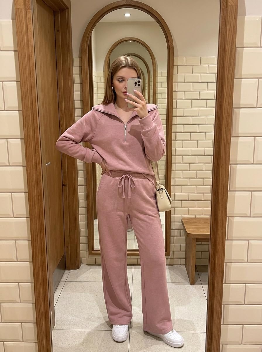 image:imageGRECERELLE Womens Lounge Sets 2 Piece Sweatsuit Outfits Matching TracksuitRose Pink