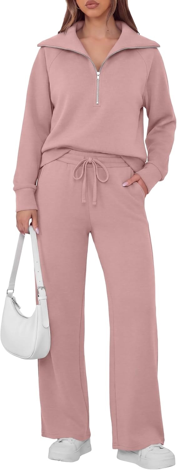 image:imageGRECERELLE Womens Lounge Sets 2 Piece Sweatsuit Outfits Matching TracksuitRose Pink