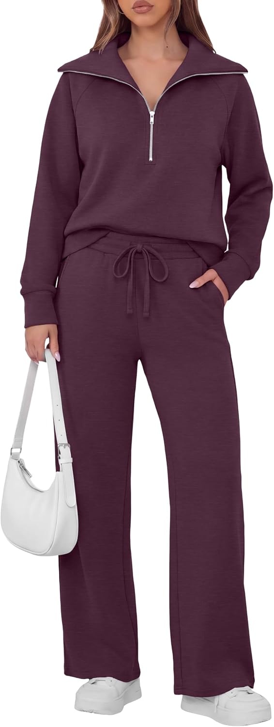 image:imageGRECERELLE Womens Lounge Sets 2 Piece Sweatsuit Outfits Matching TracksuitRosewood