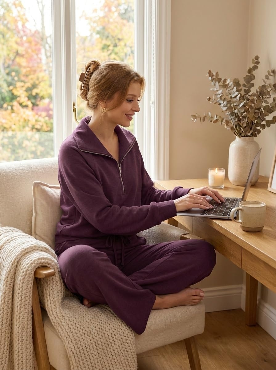 image:imageGRECERELLE Womens Lounge Sets 2 Piece Sweatsuit Outfits Matching TracksuitRosewood