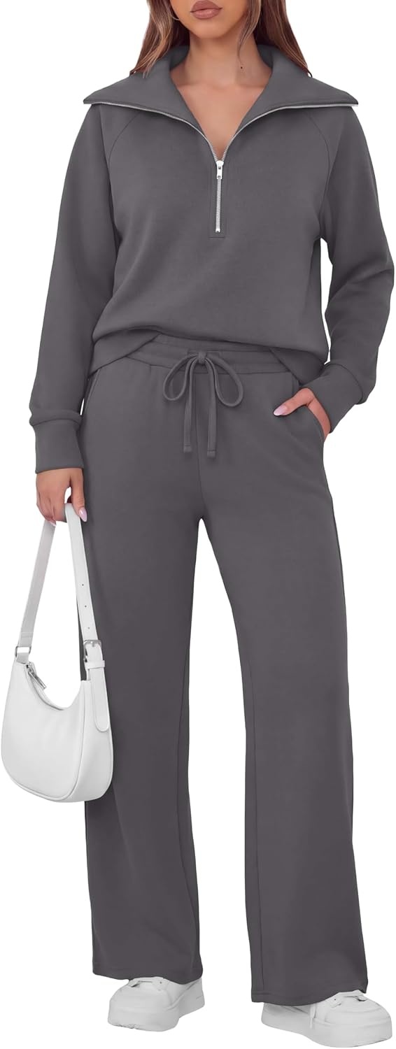 image:imageGRECERELLE Womens Lounge Sets 2 Piece Sweatsuit Outfits Matching TracksuitSmoky Gray