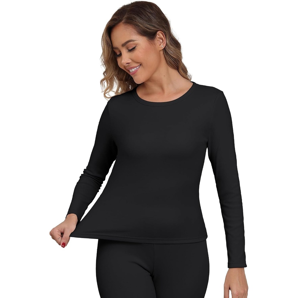 image:imageGRECERELLE 2026 Women Thermal T Shirt Round Neck Base Layer TopBlack