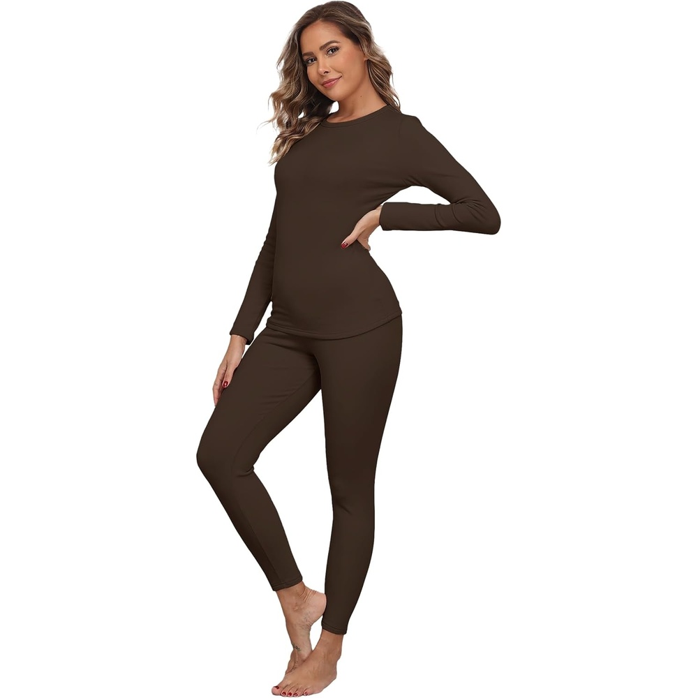 image:imageGRECERELLE 2026 Womens Base Layer Thermal Underwear Pajama SetsDark Brown