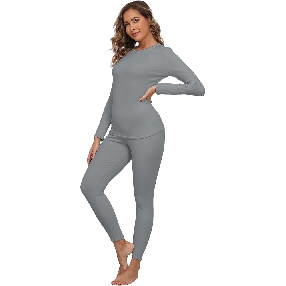 image:imageGRECERELLE 2026 Womens Base Layer Thermal Underwear Pajama SetsGray Blue