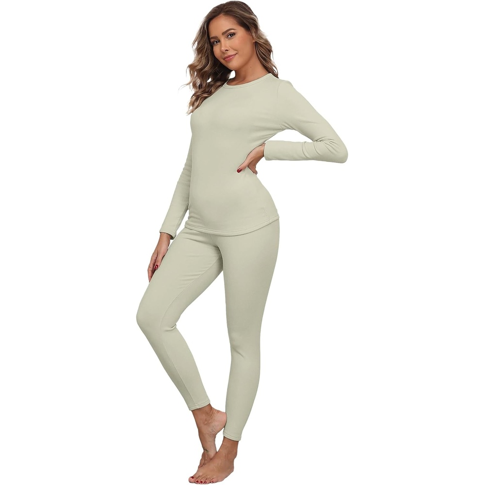 image:imageGRECERELLE 2026 Womens Base Layer Thermal Underwear Pajama SetsSmoky Gray White