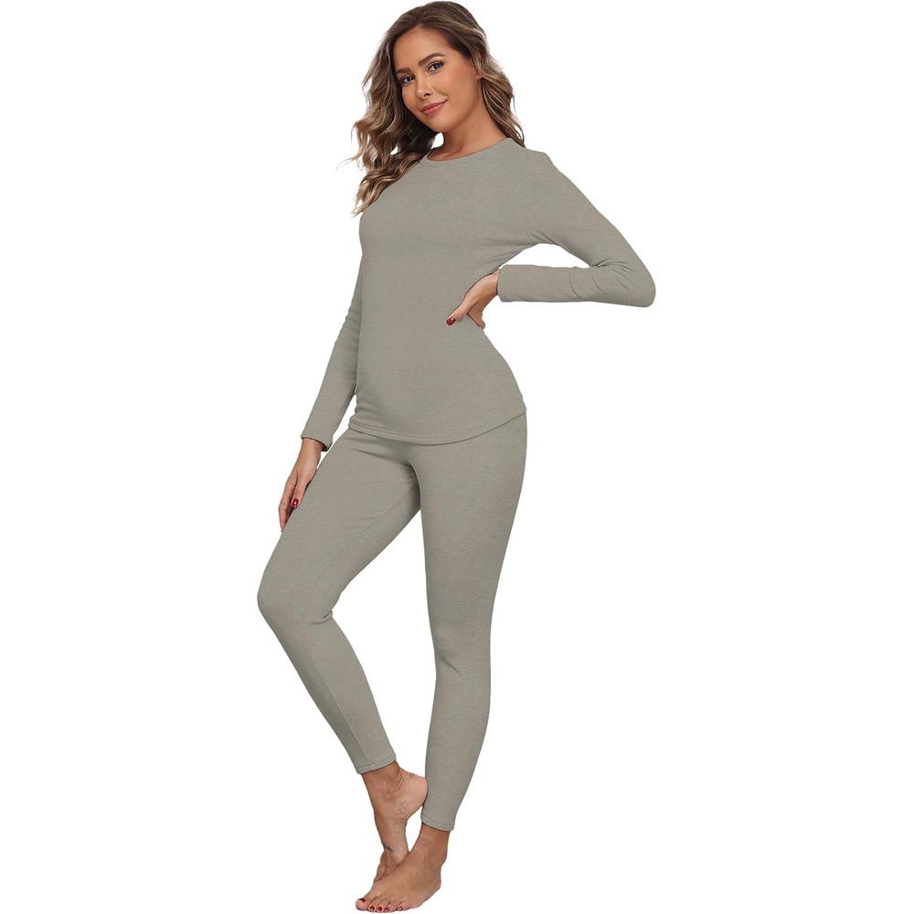 image:imageGRECERELLE 2026 Womens Base Layer Thermal Underwear Pajama SetsWarm Gray