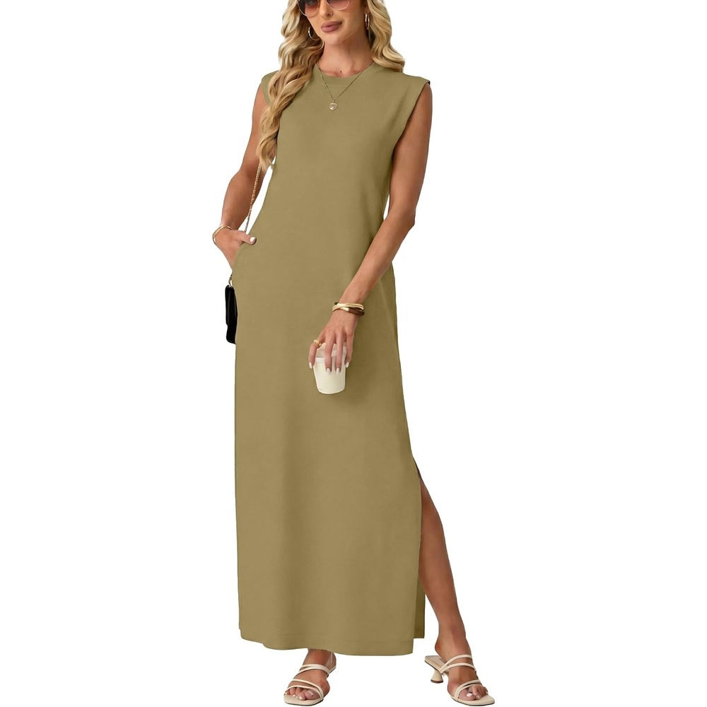image:imageGRECERELLE 2026 Womens Summer Fall Shift Sweater Maxi Dress with PocketsKhaki