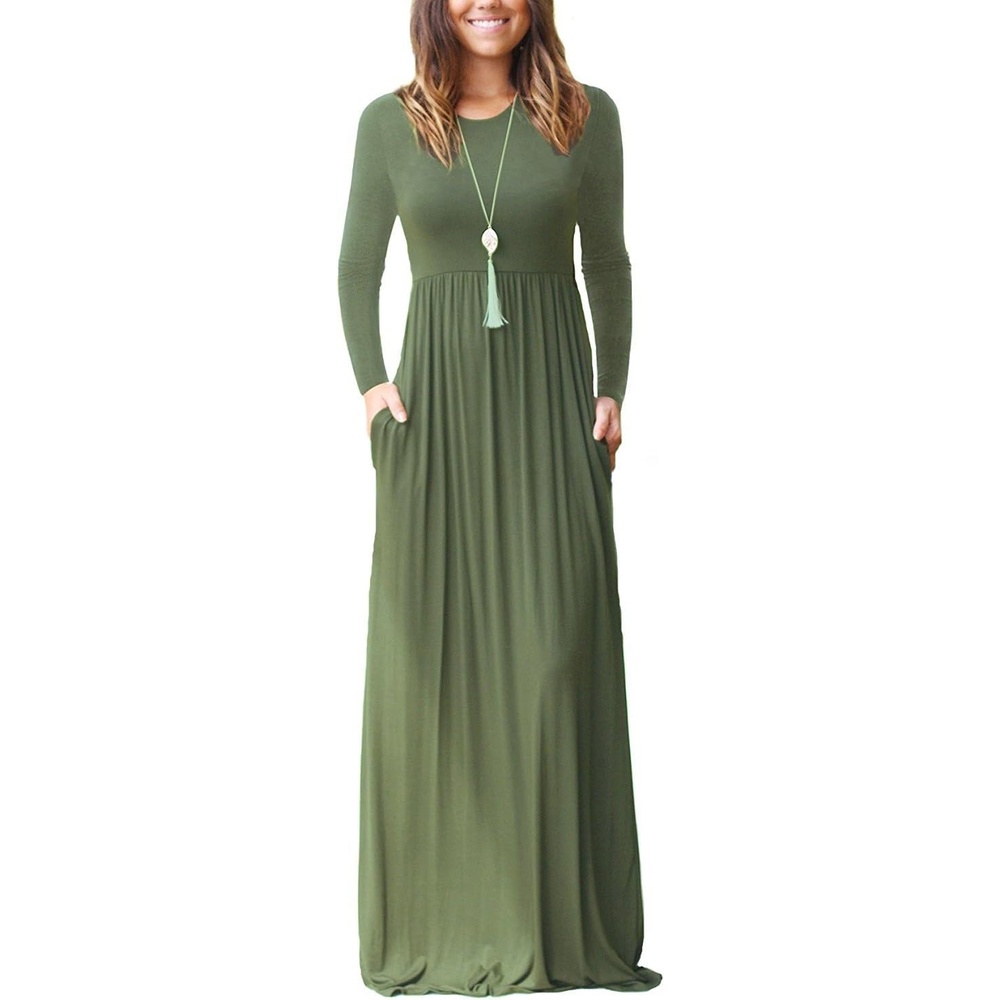 image:imageGRECERELLE Maxi Long Dress for Women Empire Waist Fall Casual DressesArmy Green