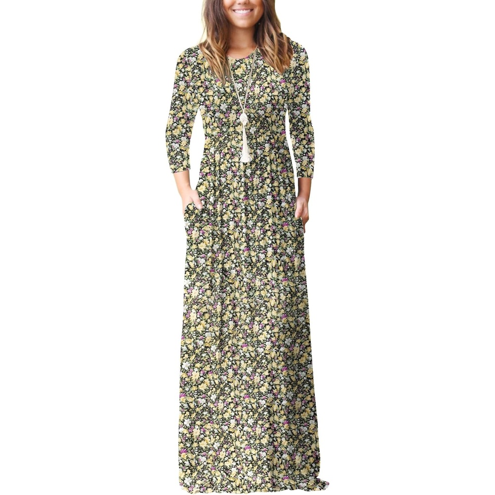 image:imageGRECERELLE Maxi Long Dress for Women Empire Waist Fall Casual DressesBlack Yellow