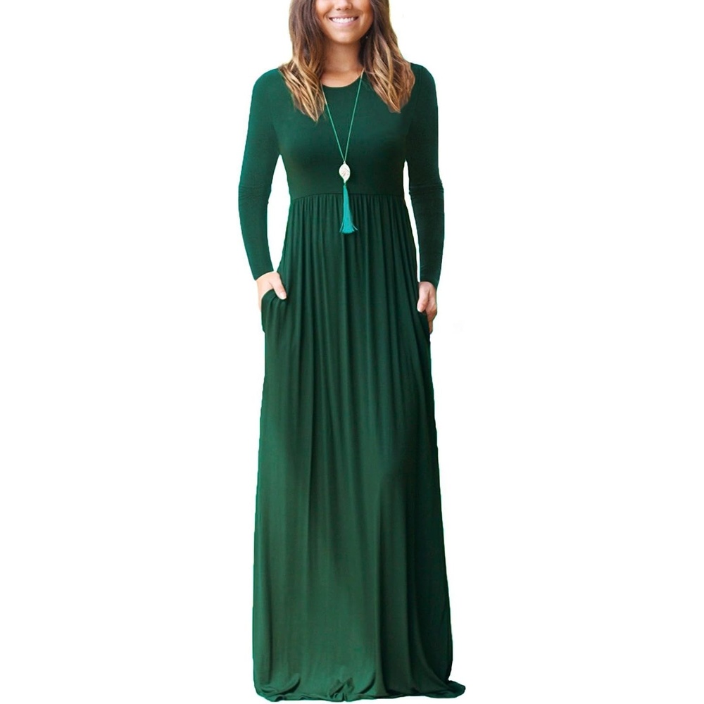 image:imageGRECERELLE Maxi Long Dress for Women Empire Waist Fall Casual DressesDark Green