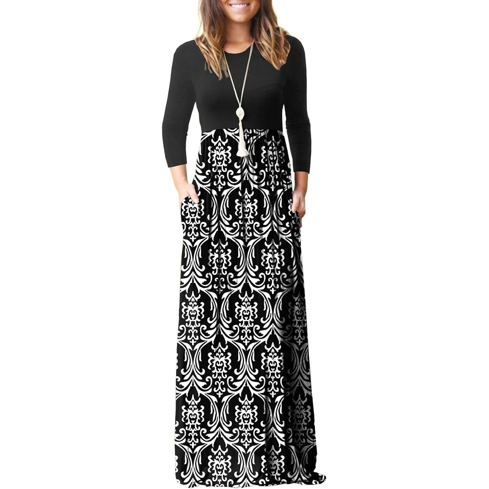 image:imageGRECERELLE Maxi Long Dress for Women Empire Waist Fall Casual DressesFlowers Black White