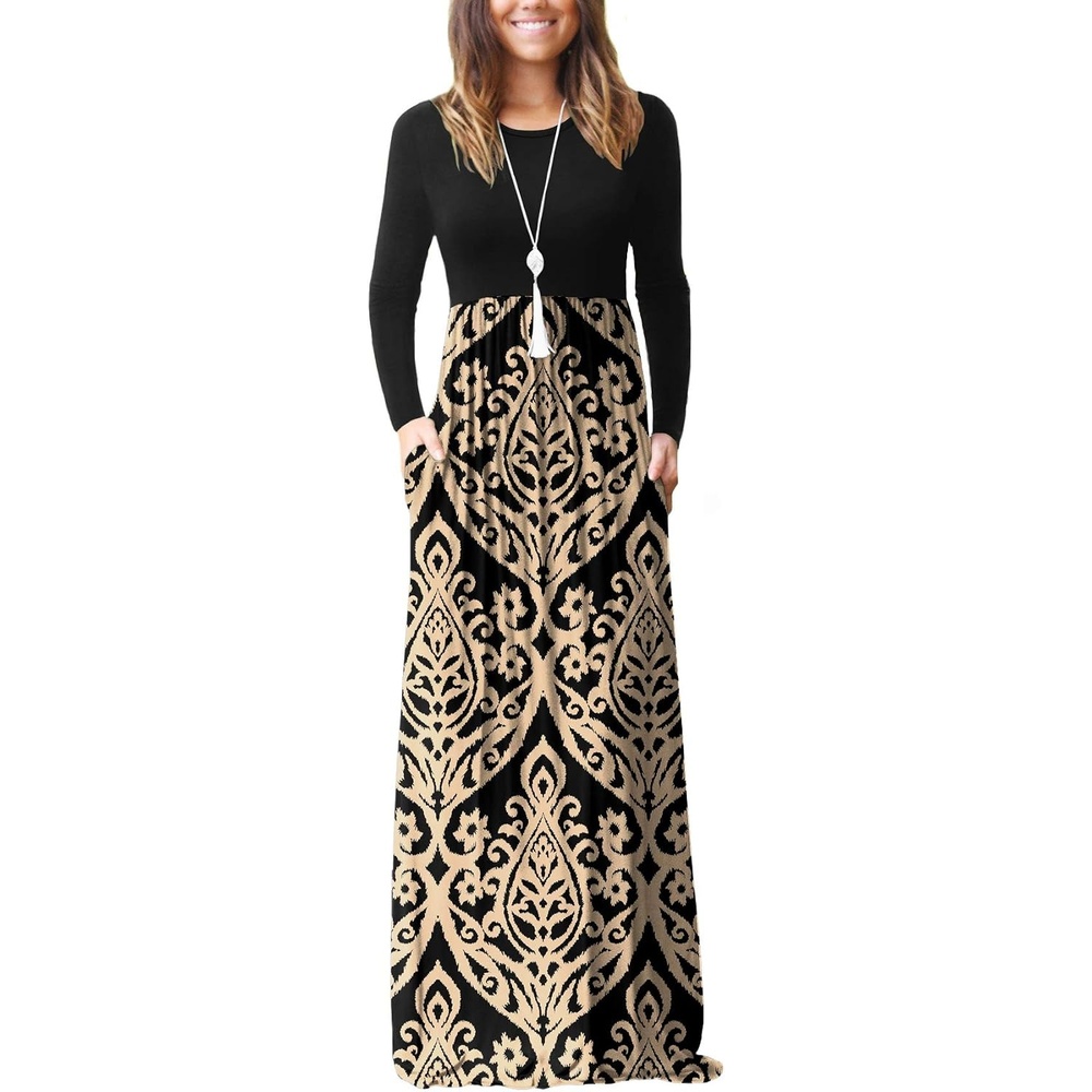 image:imageGRECERELLE Maxi Long Dress for Women Empire Waist Fall Casual DressesFlowers Khaki