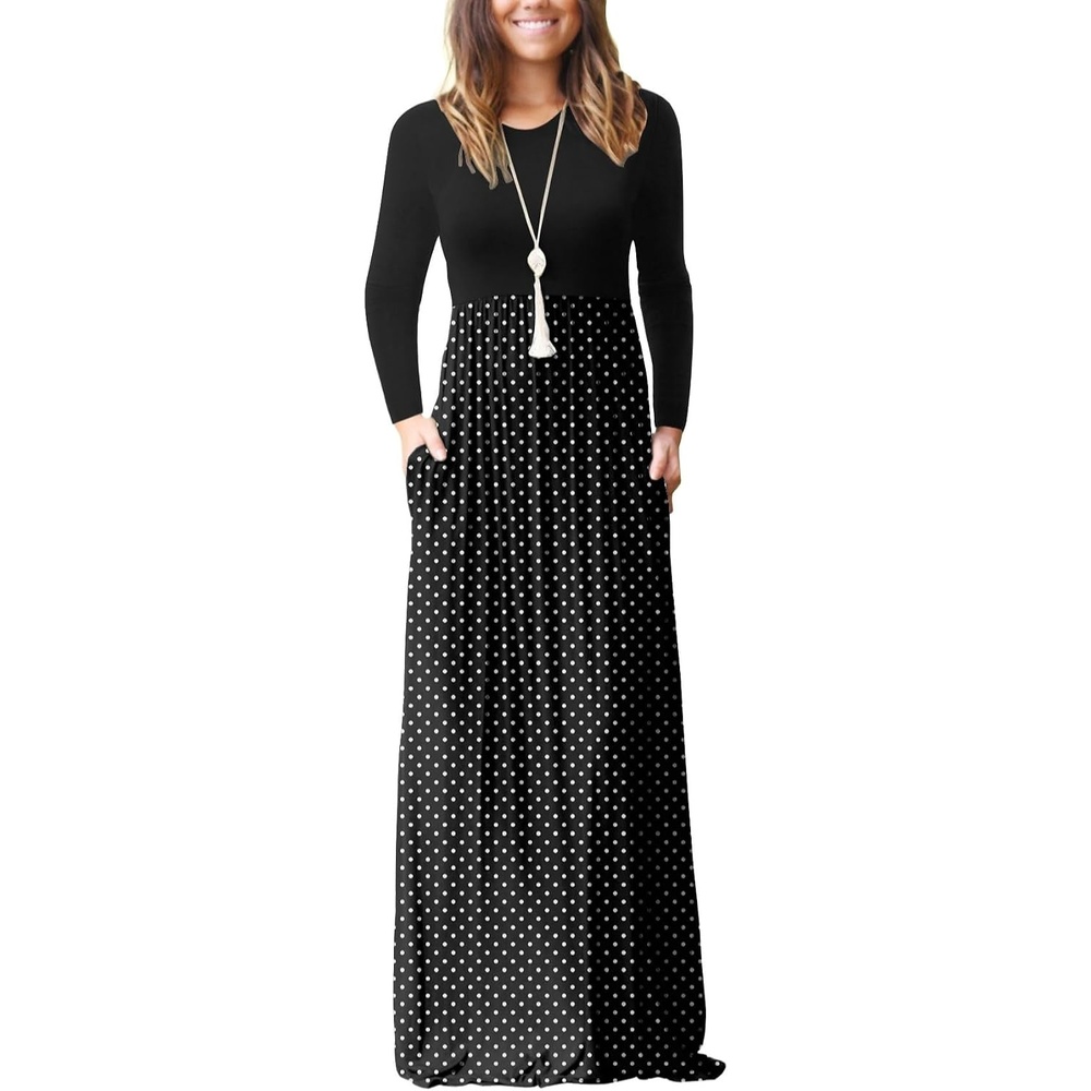 image:imageGRECERELLE Maxi Long Dress for Women Empire Waist Fall Casual DressesLittle Pd Black