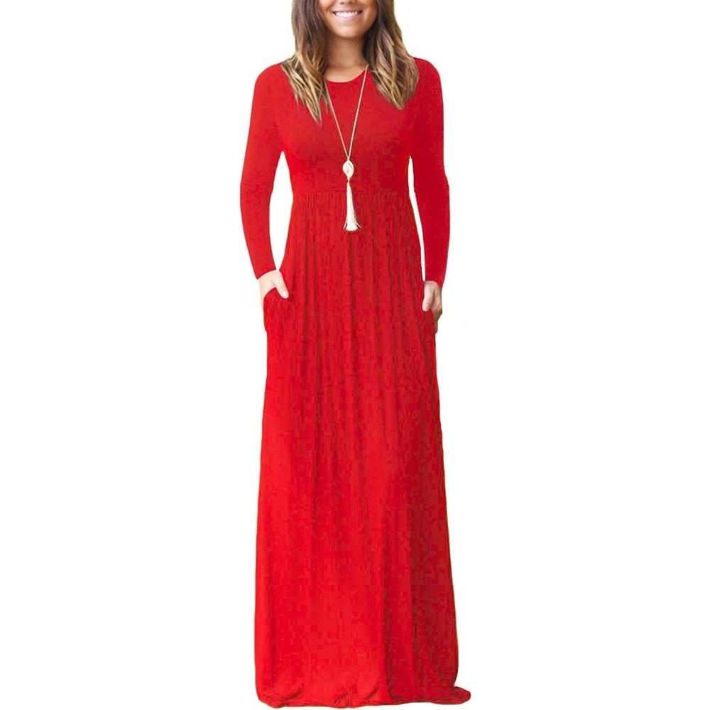 image:imageGRECERELLE Maxi Long Dress for Women Empire Waist Fall Casual DressesRed