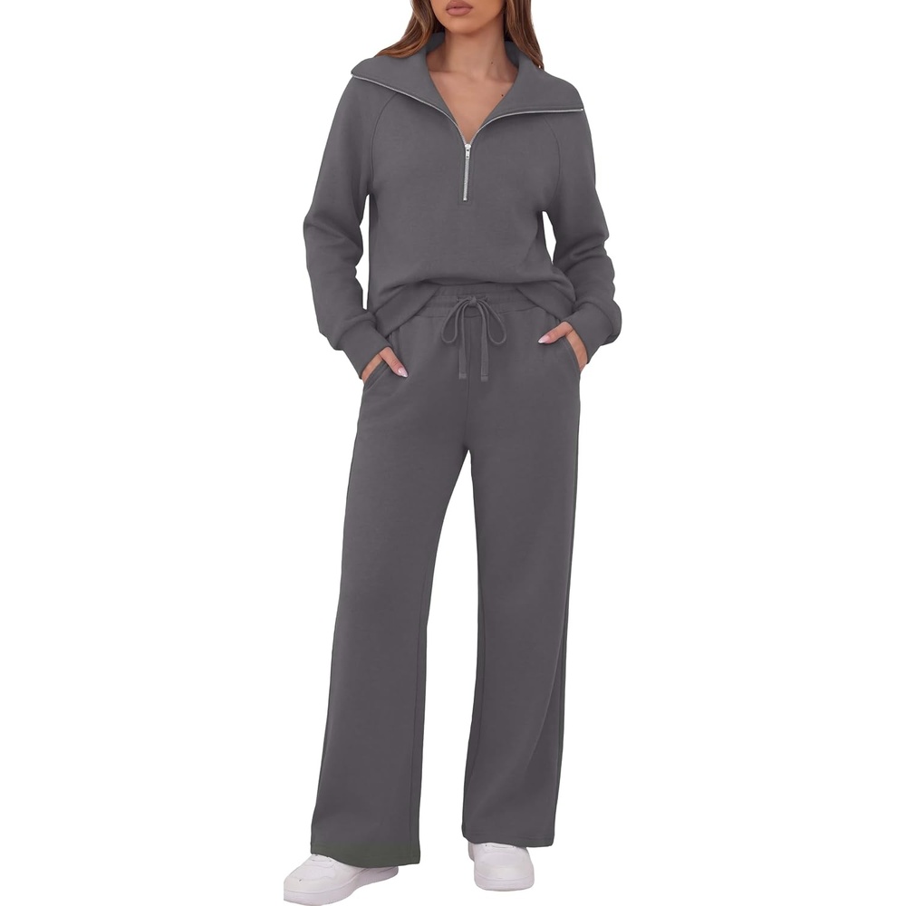 image:imageGRECERELLE Womens Lounge Sets 2 Piece Sweatsuit Outfits Matching TracksuitSmoky Gray