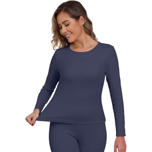 GRECERELLE 2026 Women Thermal T Shirt Round Neck Base Layer Top(Navy Blue)