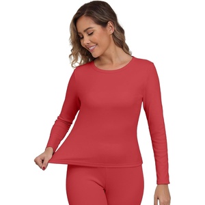 GRECERELLE 2026 Women Thermal T Shirt Round Neck Base Layer Top(Red)