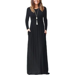GRECERELLE Maxi Long Dress for Women Empire Waist Fall Casual Dresses(A-black)
