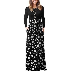 GRECERELLE Maxi Long Dress for Women Empire Waist Fall Casual Dresses(Black White Dot)