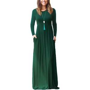 GRECERELLE Maxi Long Dress for Women Empire Waist Fall Casual Dresses(Dark Green)