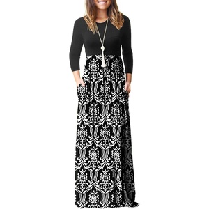 GRECERELLE Maxi Long Dress for Women Empire Waist Fall Casual Dresses(Flowers Black White)