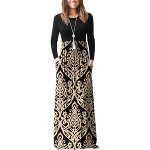 GRECERELLE Maxi Long Dress for Women Empire Waist Fall Casual Dresses(Flowers Khaki)