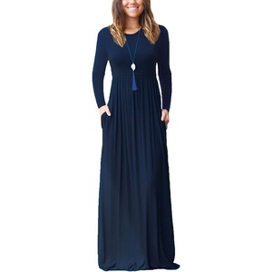 GRECERELLE Maxi Long Dress for Women Empire Waist Fall Casual Dresses(Navy Blue)