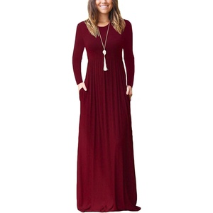GRECERELLE Maxi Long Dress for Women Empire Waist Fall Casual Dresses(Wine Red)